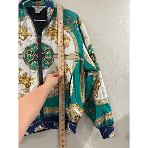 VINTAGE GREAT CAVALIAR Mens MULTI-COLOR TURQUOISE GREEK STYLE SILK JACKET SZ S - Picture 6 of 7